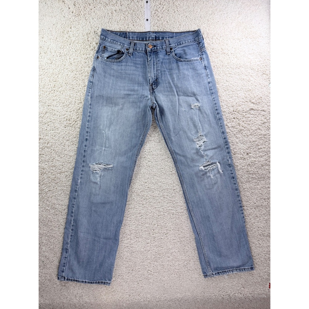 Levi's 569 Loose Straight Jeans Mens 34x34 Light Blue Fair Distressed Ripped